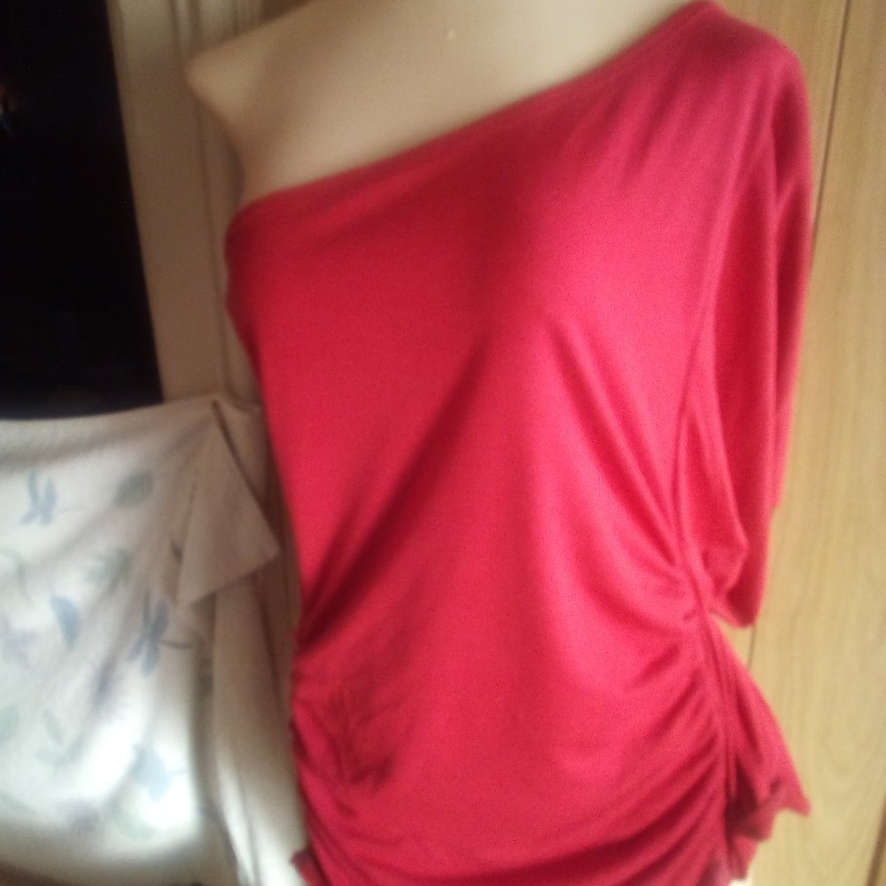 Say Anything Shirt, One Shoulder, Red Frilly